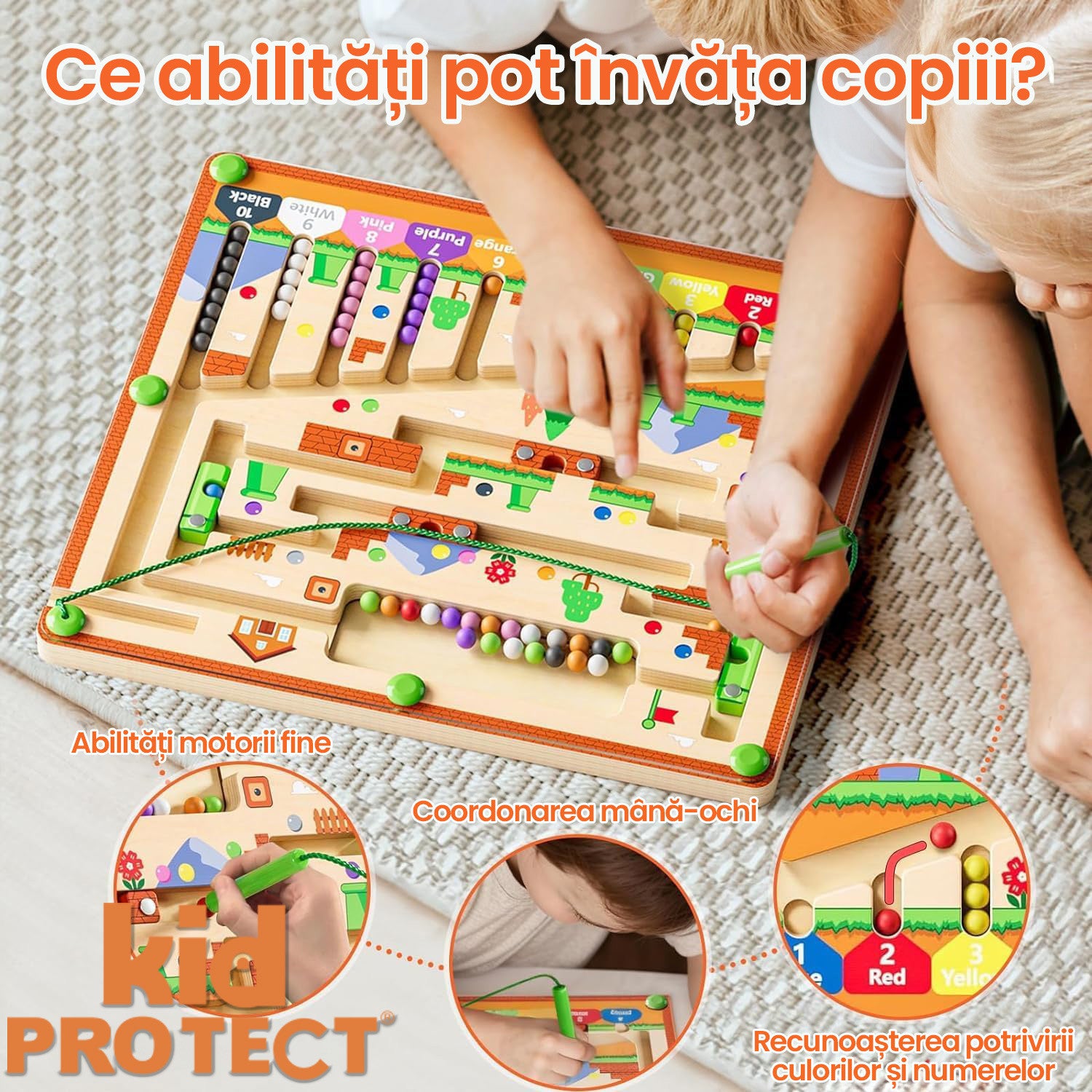 Jucarie Tip Puzzle Magnetic Montessori Din Lemn cu Bilute Pentru Copii KidProtect SmartDots Puzzle