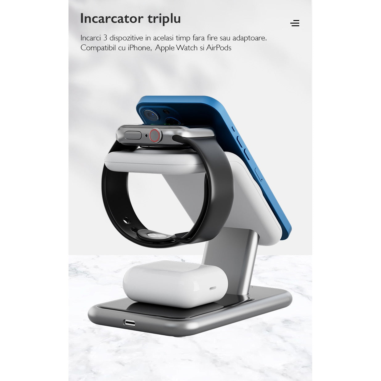 Incarcator Wireless 3 in 1 pentru iPhone Loowoko® Y10