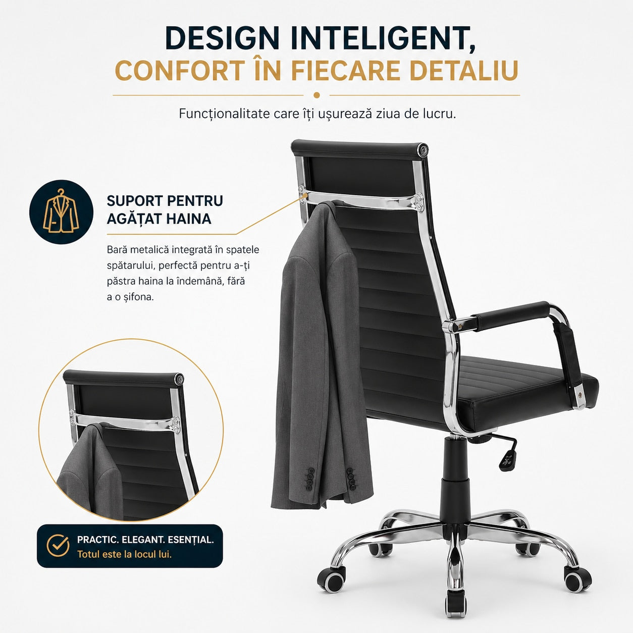 Scaun De Birou Directorial Ergonomic KD Home Syncro, Negru