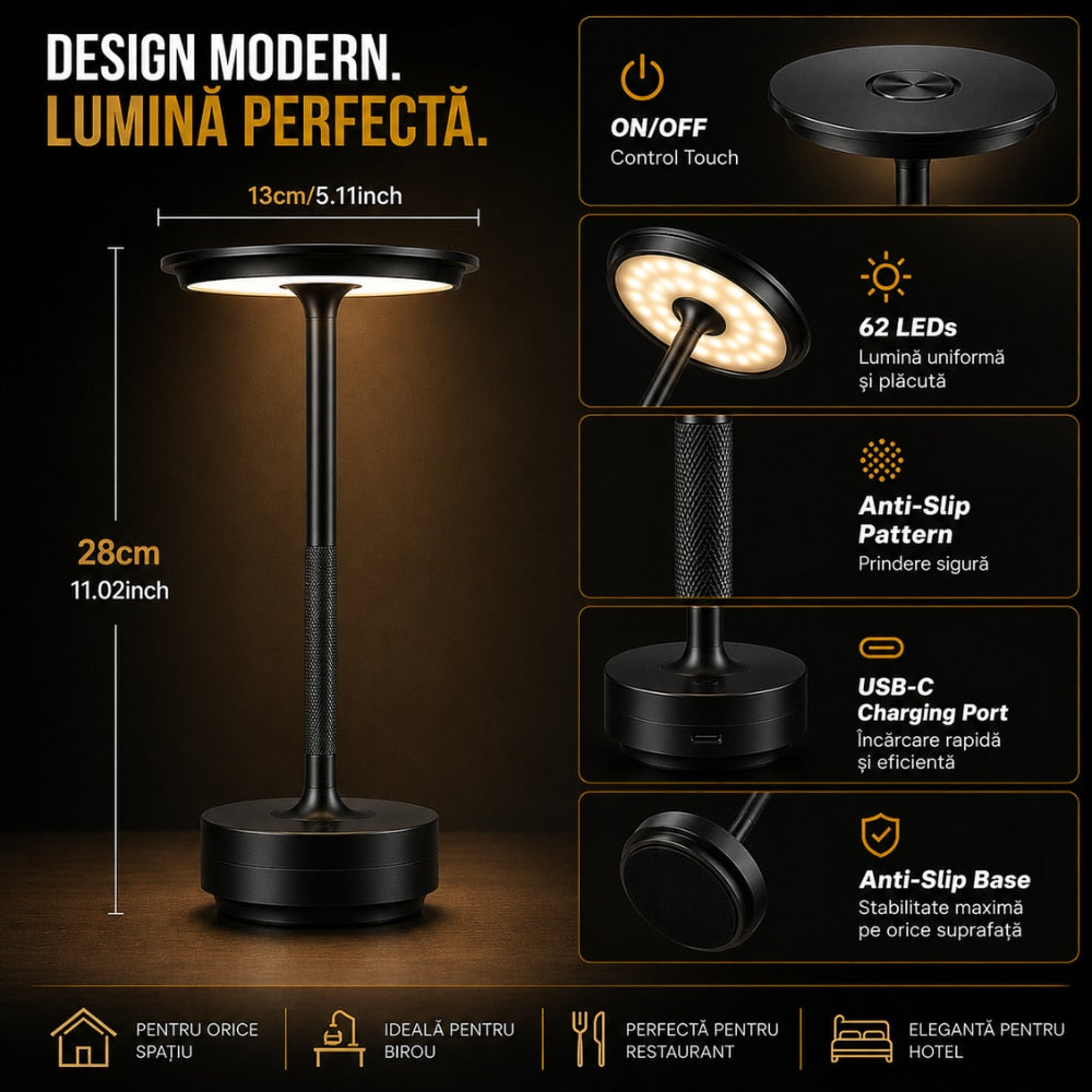 Lampa Led de Masa Huerler MoonGlow, Negru