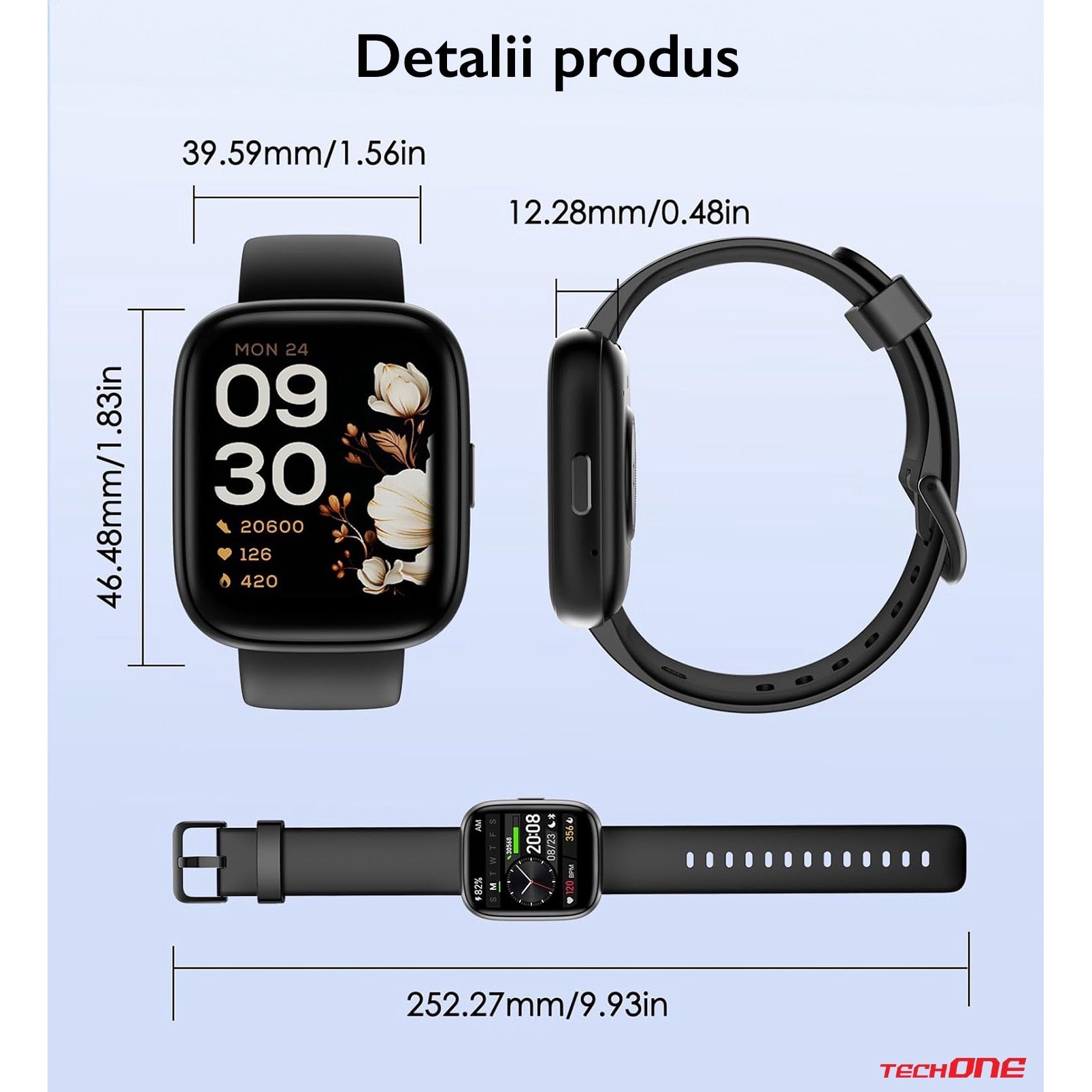 Ceas Smartwatch Barbati TechONE® Aero Track, Negru