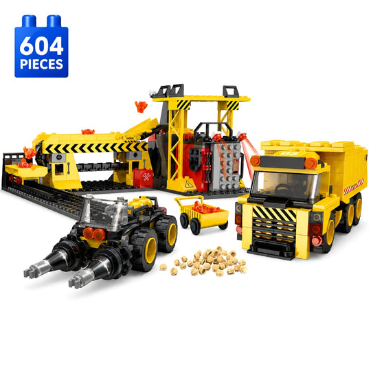 Set de Constructie cu Piese Tip Blocuri Constructie 604 Piese MiniBric Mining Vehicles