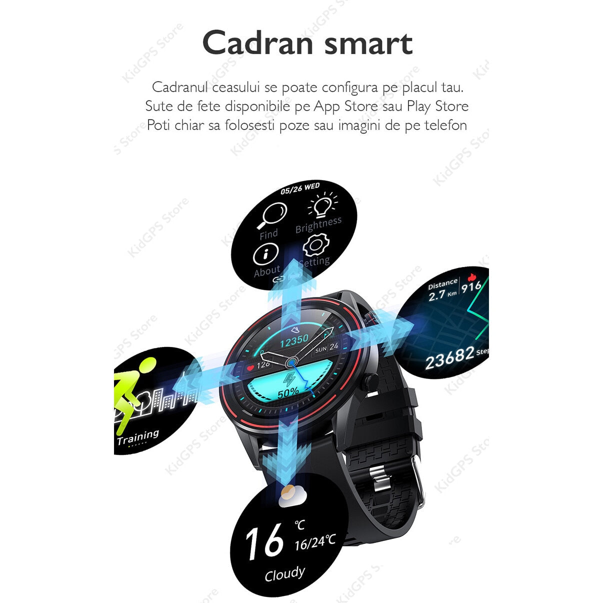 Ceas smartwatch TechONE™ KM02, Negru