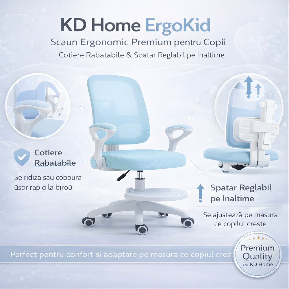 Scaun De Birou Copii Premium Ergonomic KD Home ErgoKid, Albastru