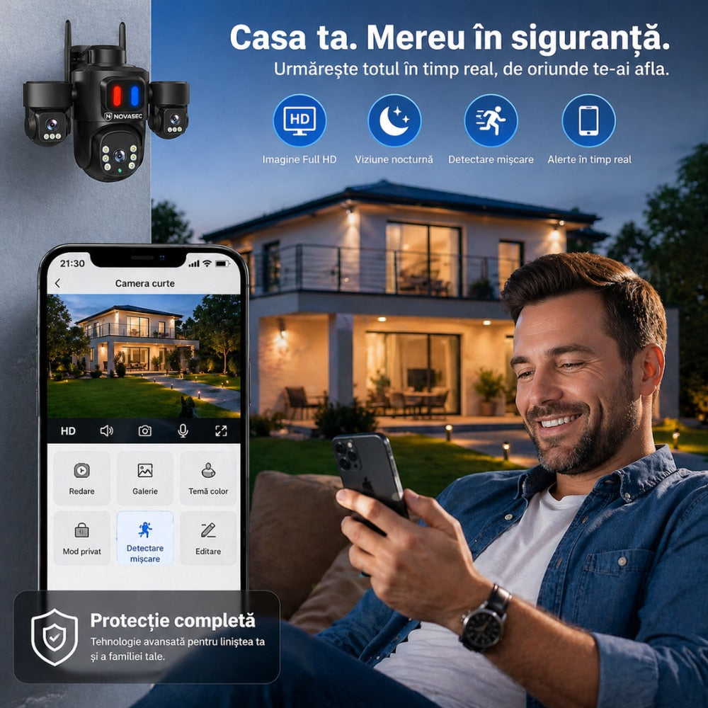 Camera De Supraveghere CCTV Vdeo Exterior Tripla WIFI 5G Novasec Tri Sense
