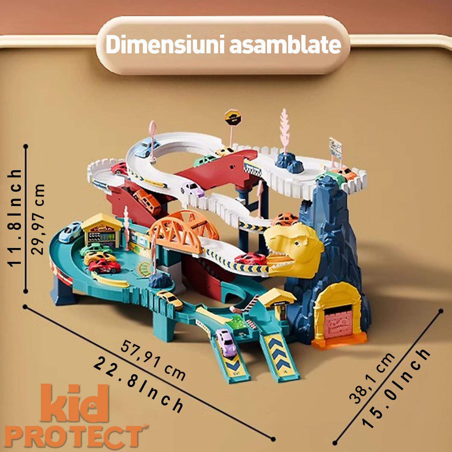 Set Jucarie Interactiva Circuit Cu Masinute KidProtect Jurassic Speedway