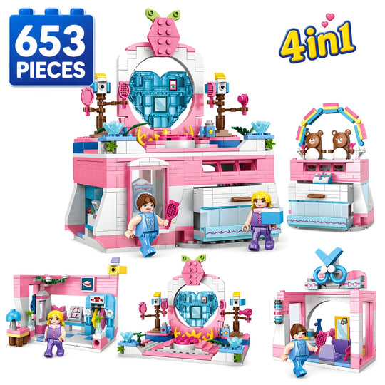 Set de Constructie cu Piese Tip Blocuri Constructie 653 Piese MiniBric 4 in 1 Princess Dressing Table