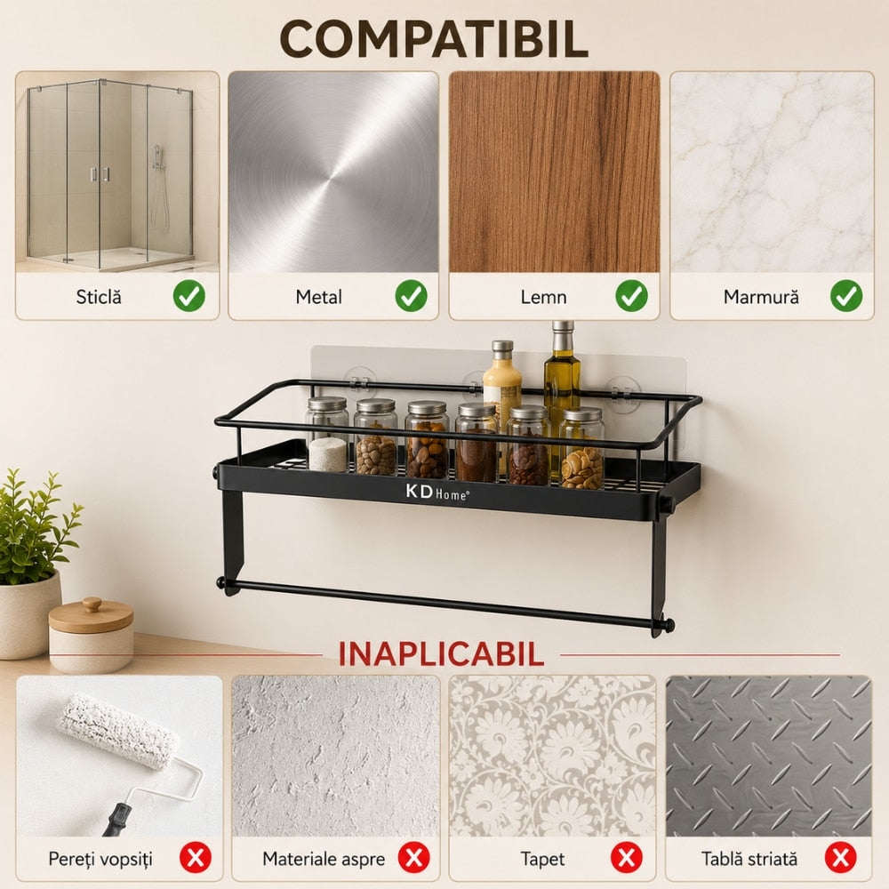 Suport Rola Hartie de Bucatarie Si Raft KD Home TidyRoll Pro, Negru