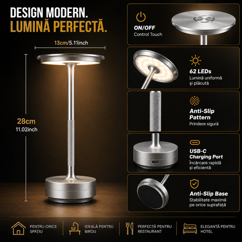 Lampa Led de Masa Huerler MoonGlow, Argintiu