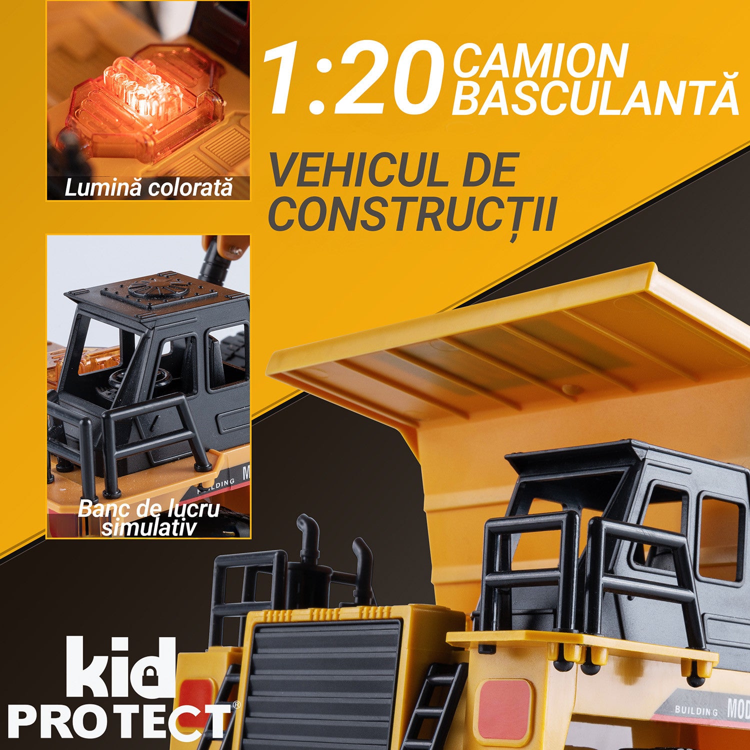 Basculanta Super Realista Cu Telecomanda Pentru Copii KidProtect RockHauler X