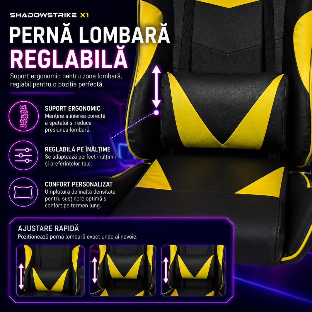 Scaun Gaming Ergonomic KD Home ShadowStrike X1, Galben