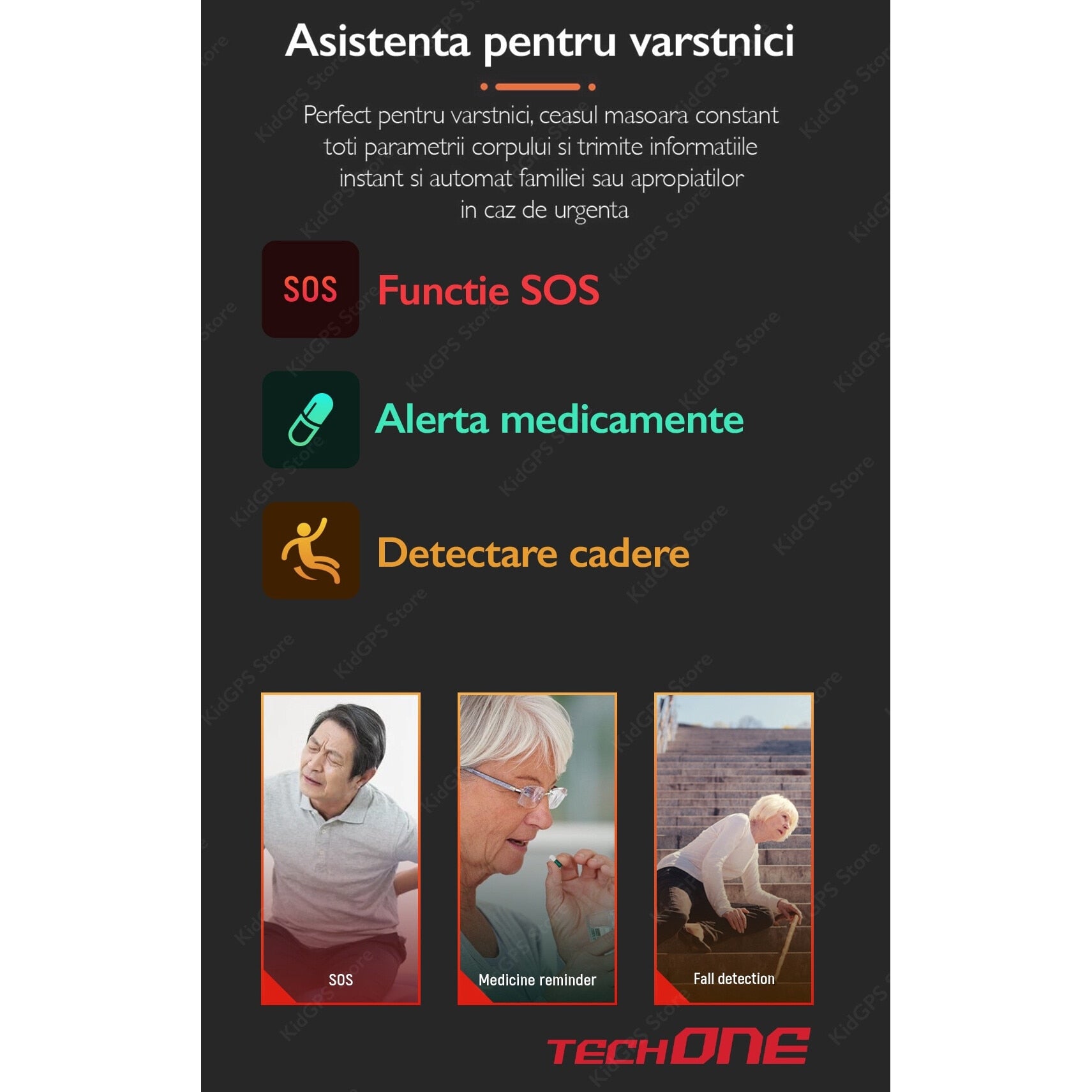 Ceas smartwatch GPS copii si adulti Techone™ S10 Pro Plus+ 4G, Roz
