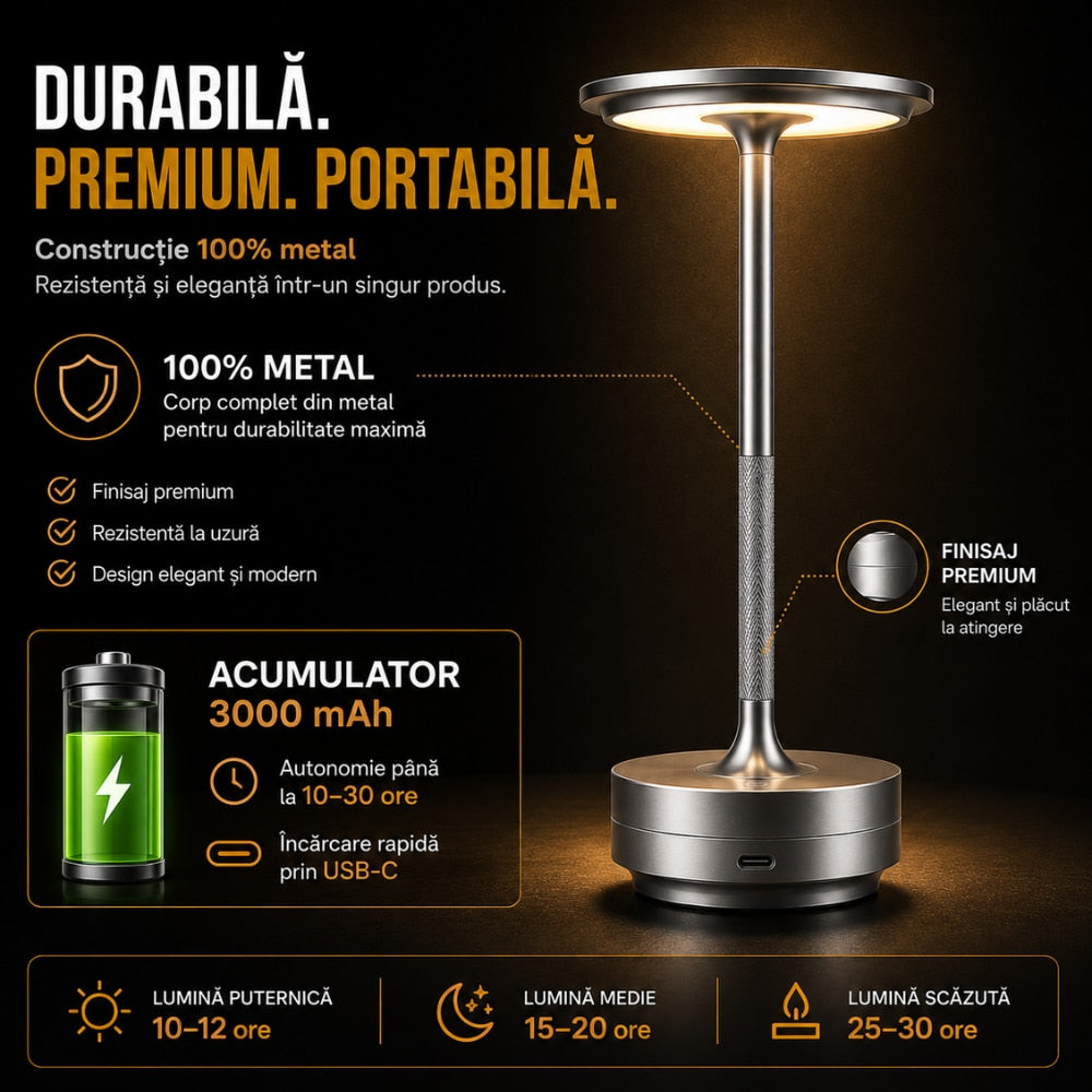 Lampa Led de Masa Huerler MoonGlow, Argintiu