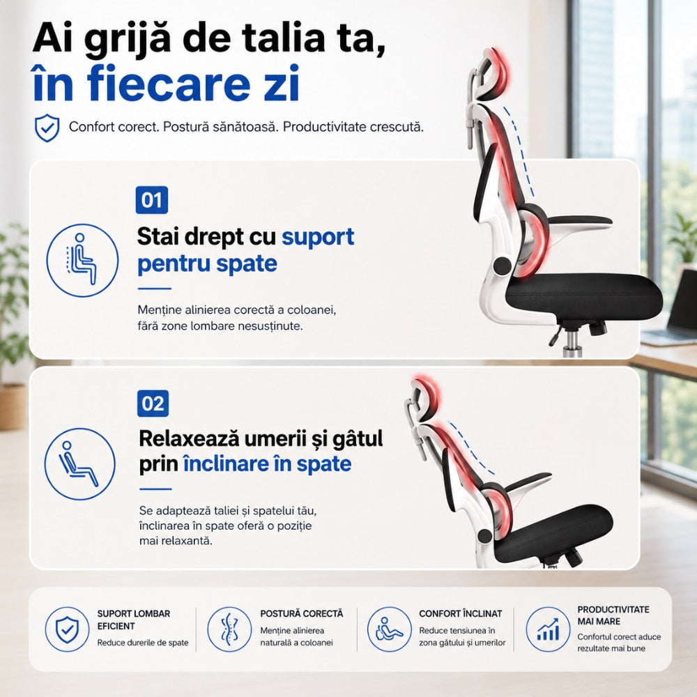 Scaun De Birou Directorial Ergonomic KD Home Ergonex, Negru