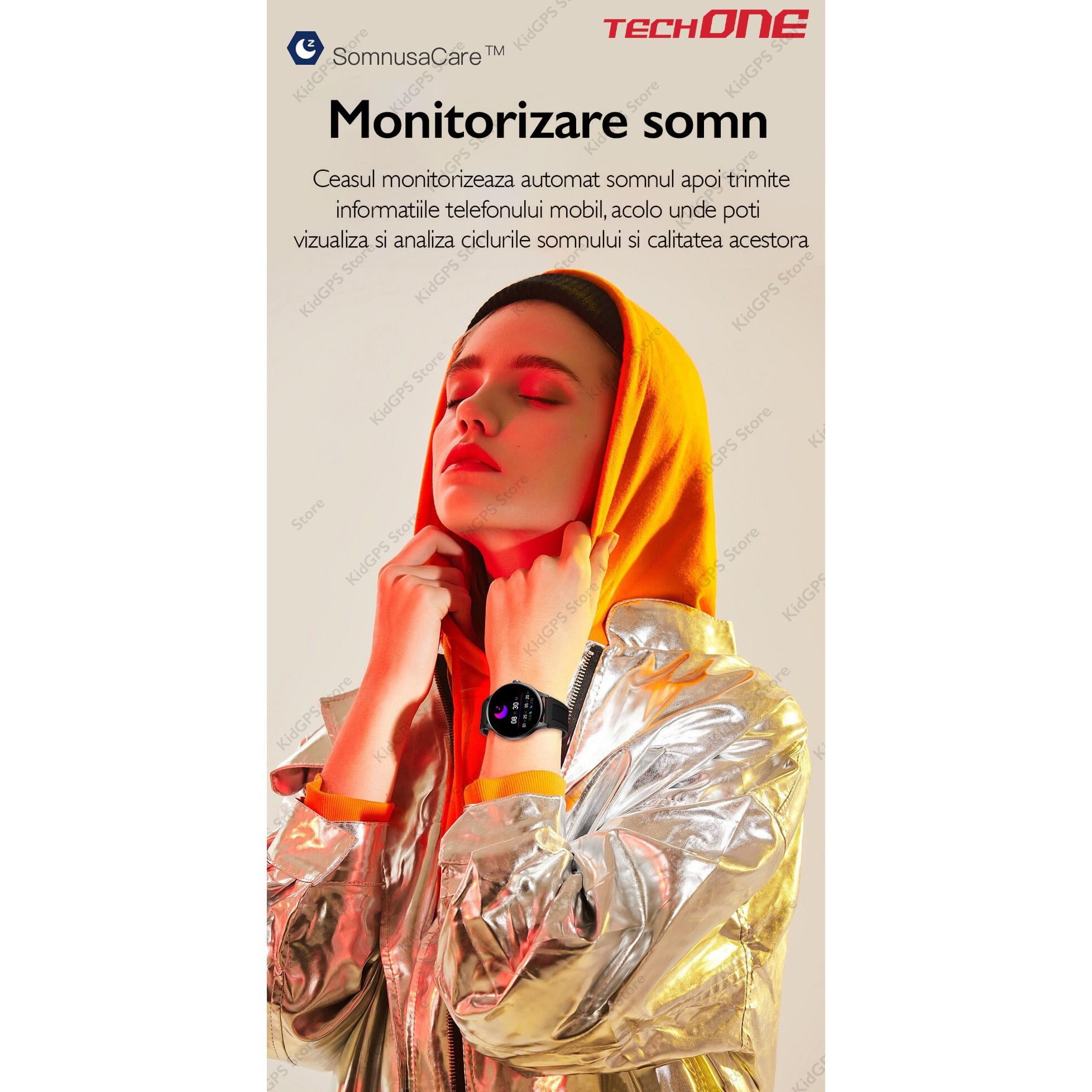 Ceas smartwatch si bratara fitness femei TechONE NY20, Roz