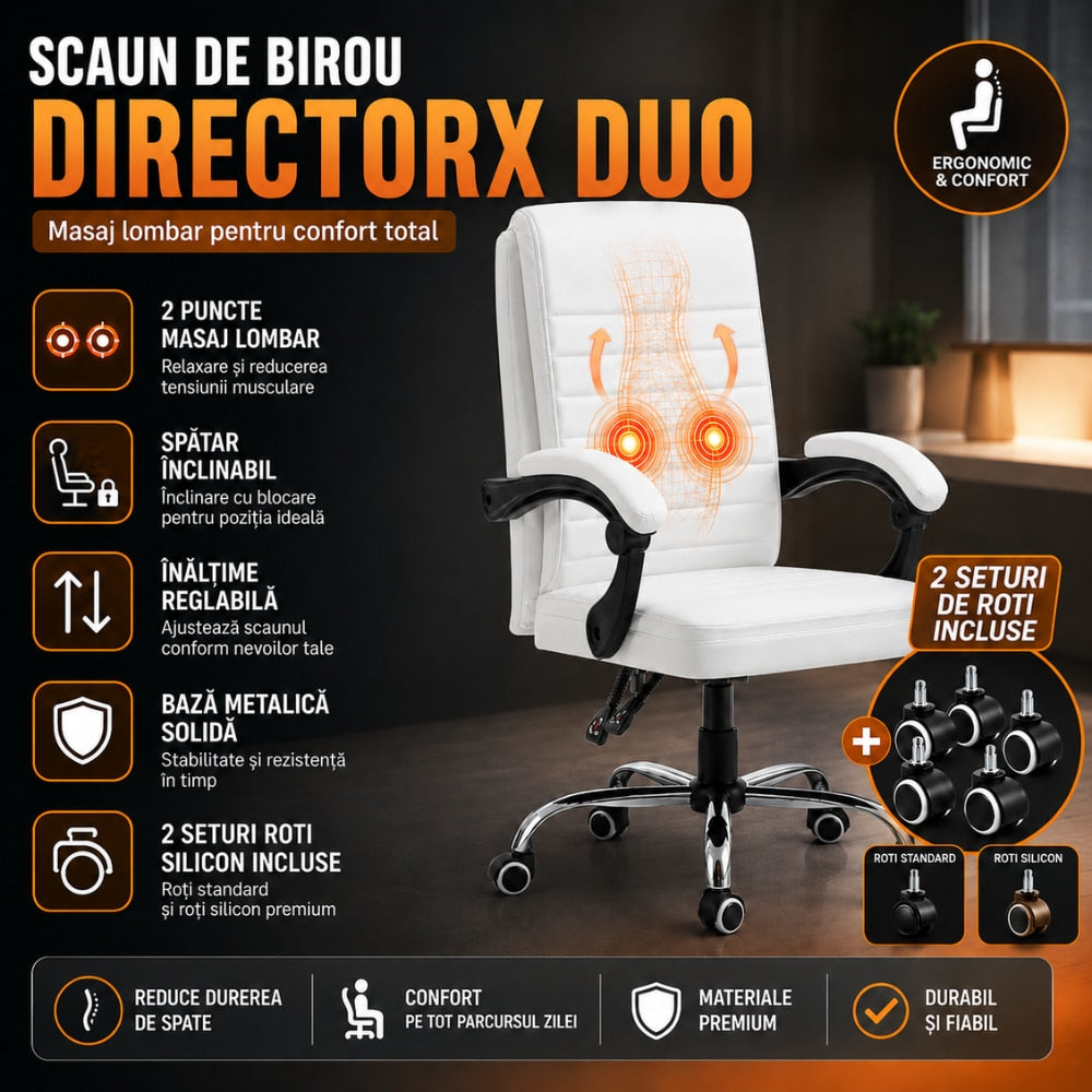 Scaun de Birou Directorial Cu Masaj KD Home DirectorX Duo, Alb