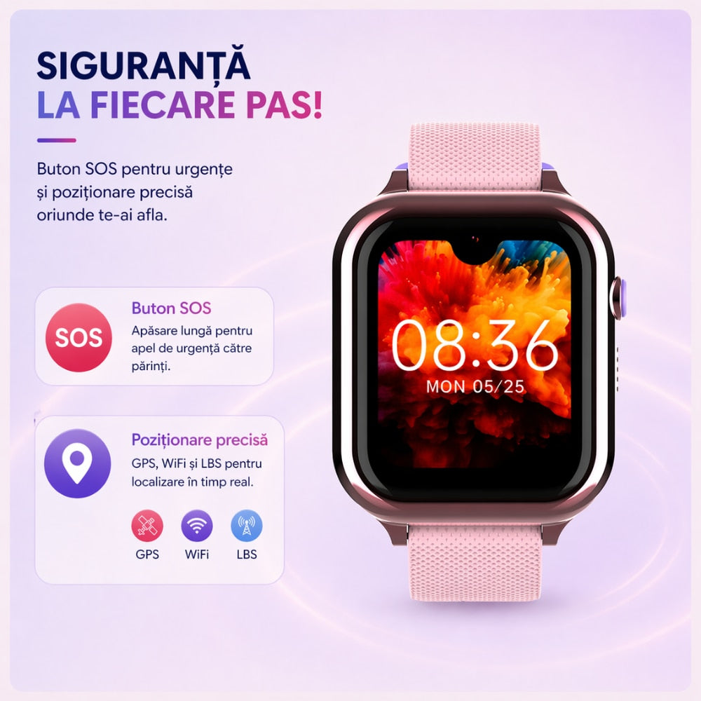 Ceas Smartwatch Copii Si Telefon Techone KT38, Roz