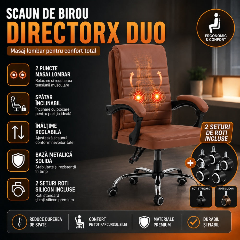 Scaun de Birou Directorial Cu Masaj KD Home DirectorX Duo, Maro