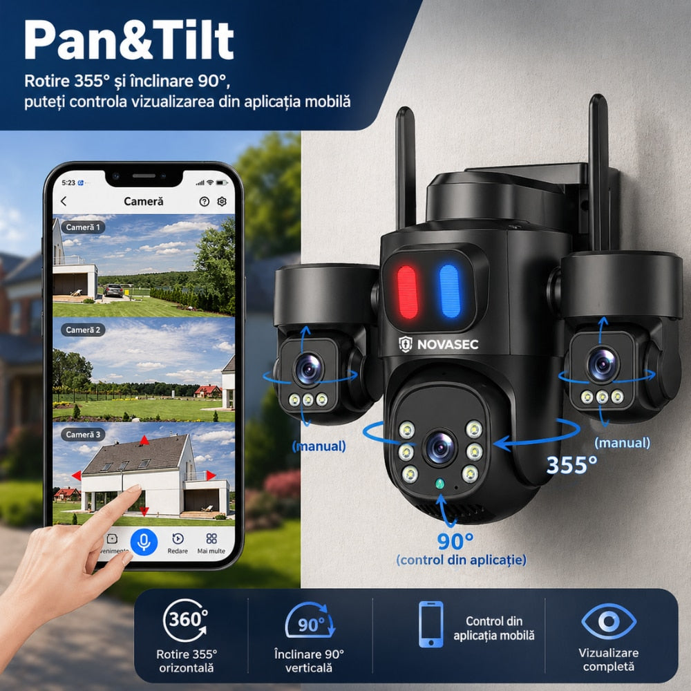 Camera De Supraveghere CCTV Vdeo Exterior Tripla WIFI 5G Novasec Tri Sense