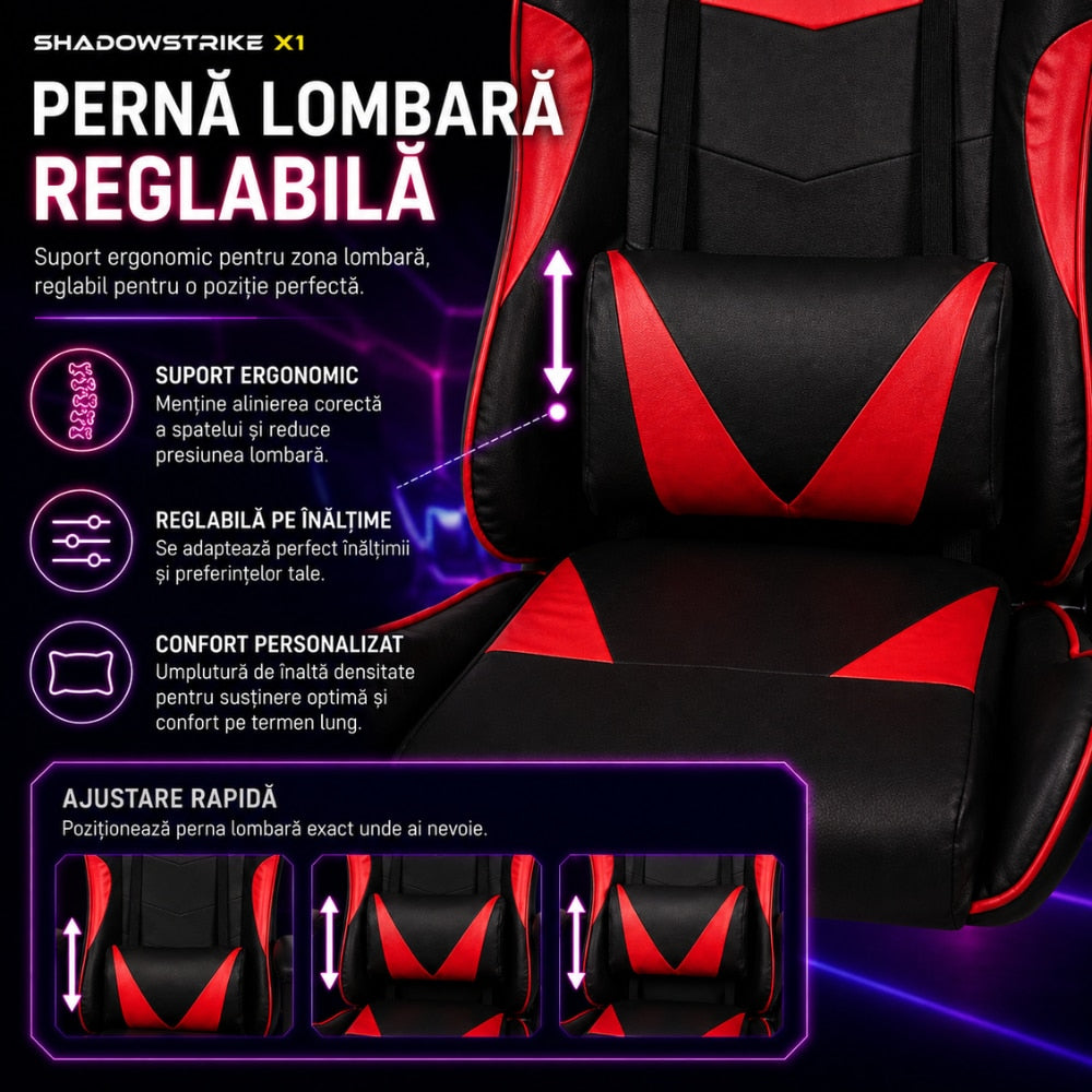 Scaun Gaming Ergonomic KD Home ShadowStrike X1, Rosu