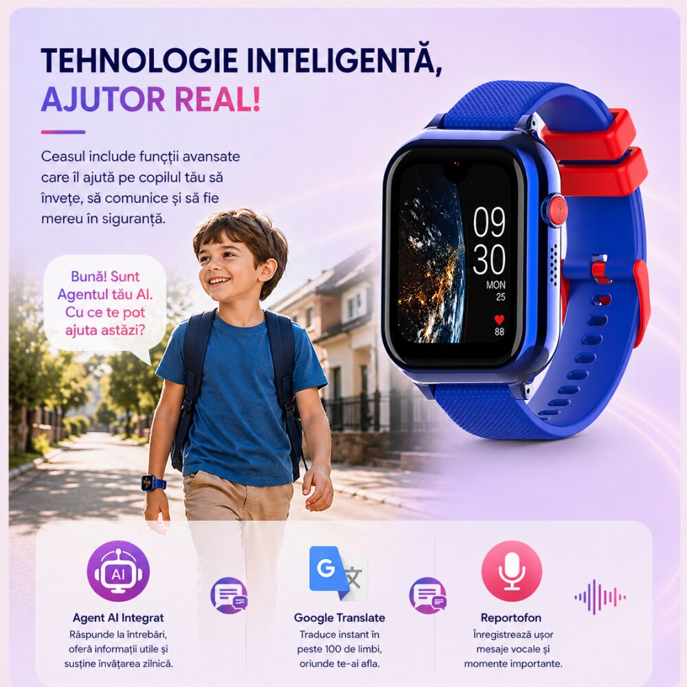 Ceas Smartwatch Copii Si Telefon Techone KT38, Albastru