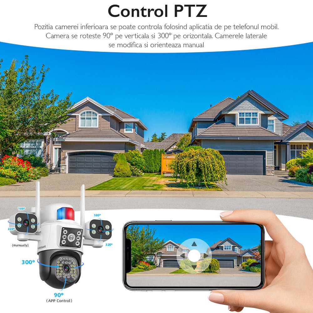 Camera de Supraveghere Cvadrupla Wireless CCTV Loosafe® QuadView Sentinel, Negru