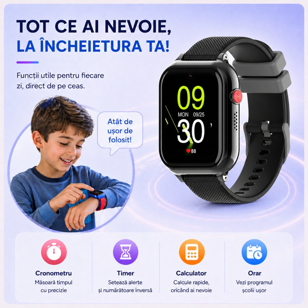 eas Smartwatch Copii Si Telefon Techone KT38, Negru
