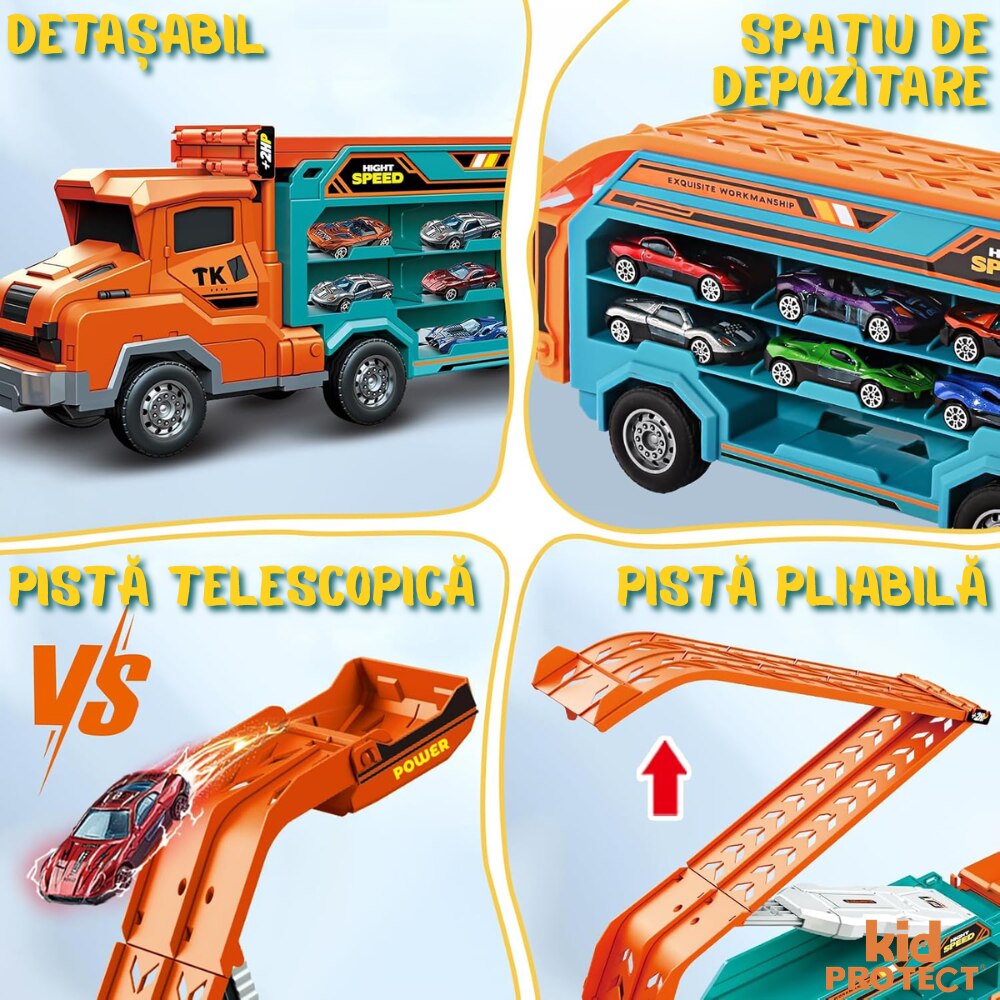 Set Camion Tir De Jucarie Extensibil Lansator Masinute Pentru Copii Transport, KidProtect Rocket Lunch