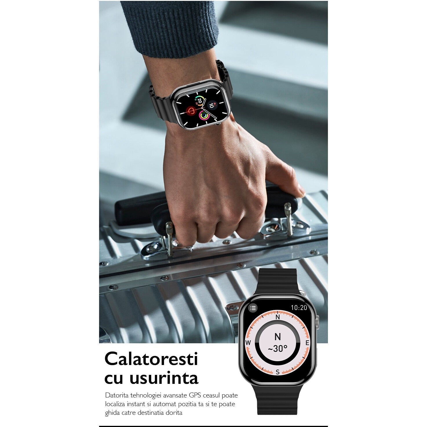 Ceas smartwatch barbati TechONE® V9 Pro Ultra, Negru