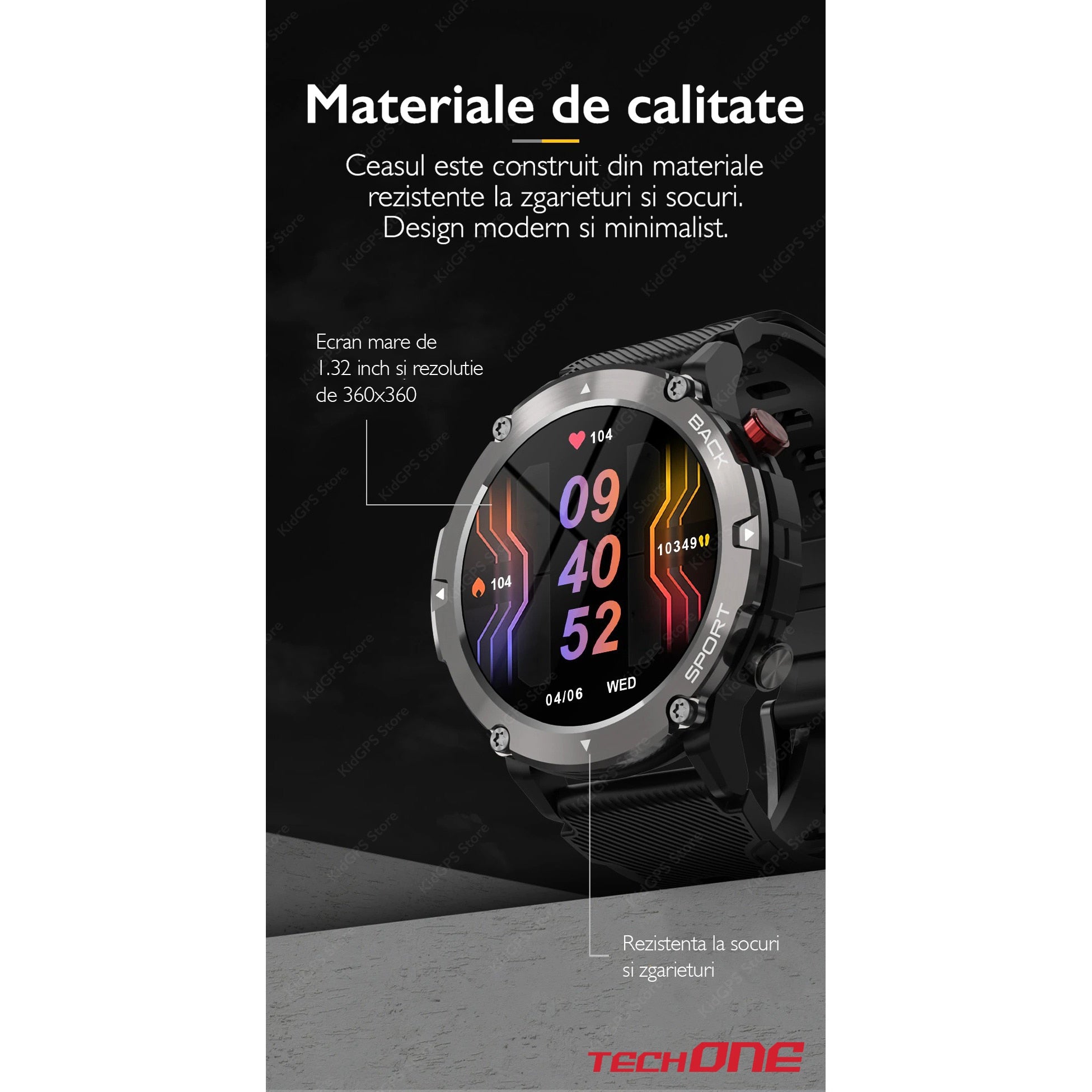 Ceas smartwatch barbati TechONE® C21, Negru