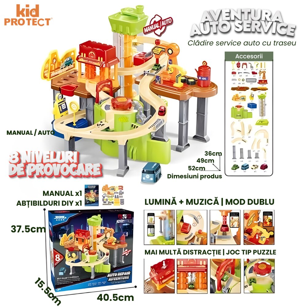 Set Jucarie Interactiva Atelier Auto Pentru Masinute KidProtect Stop Shop