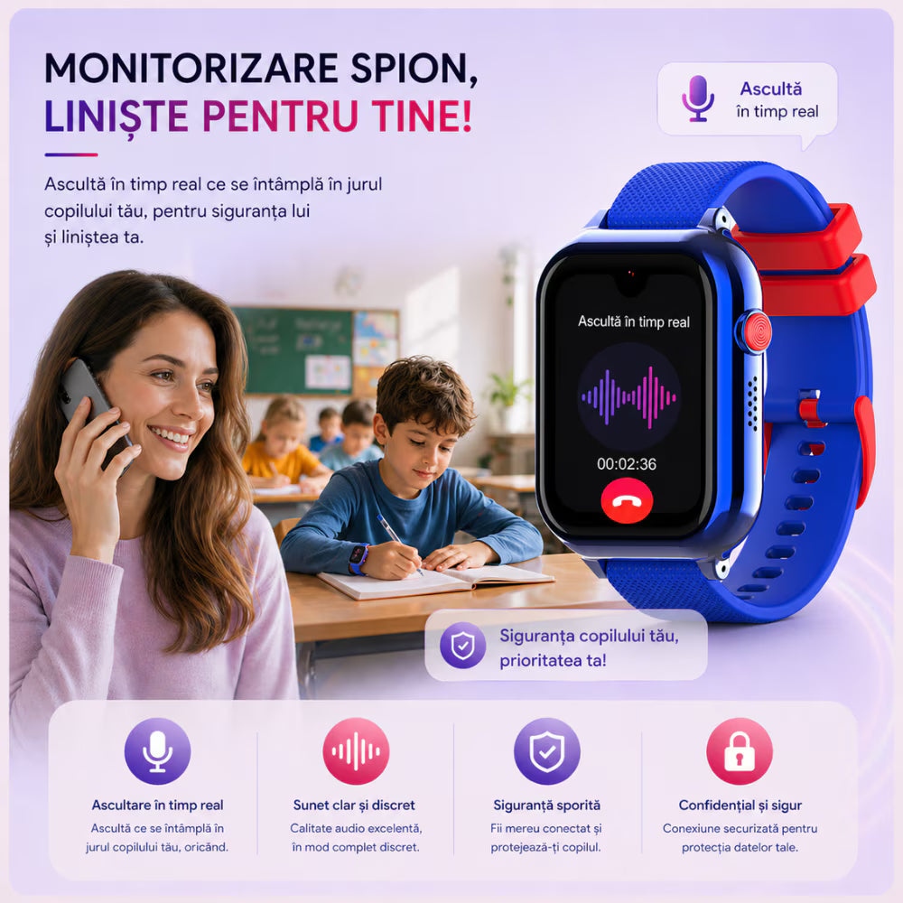 Ceas Smartwatch Copii Si Telefon Techone KT38, Albastru