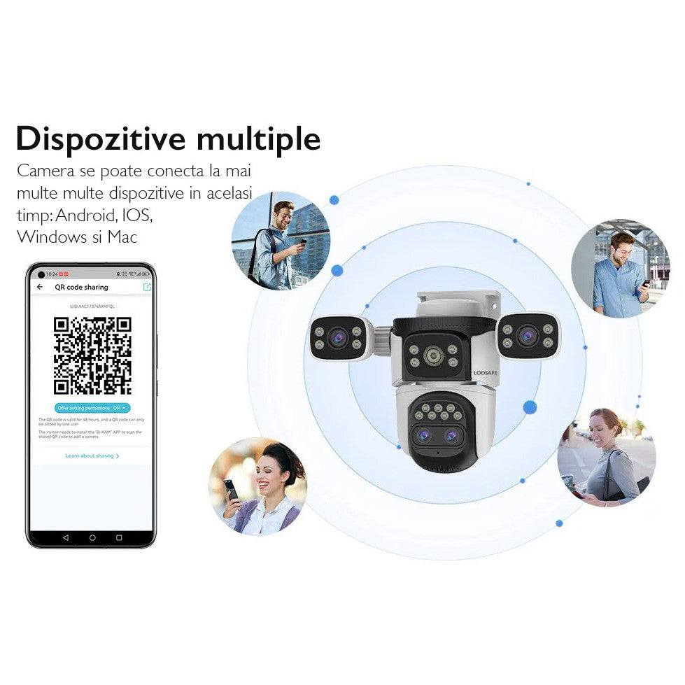Camera de Supraveghere Cvadrupla Wireless CCTV Loosafe® QuadZoom 10X, Negru
