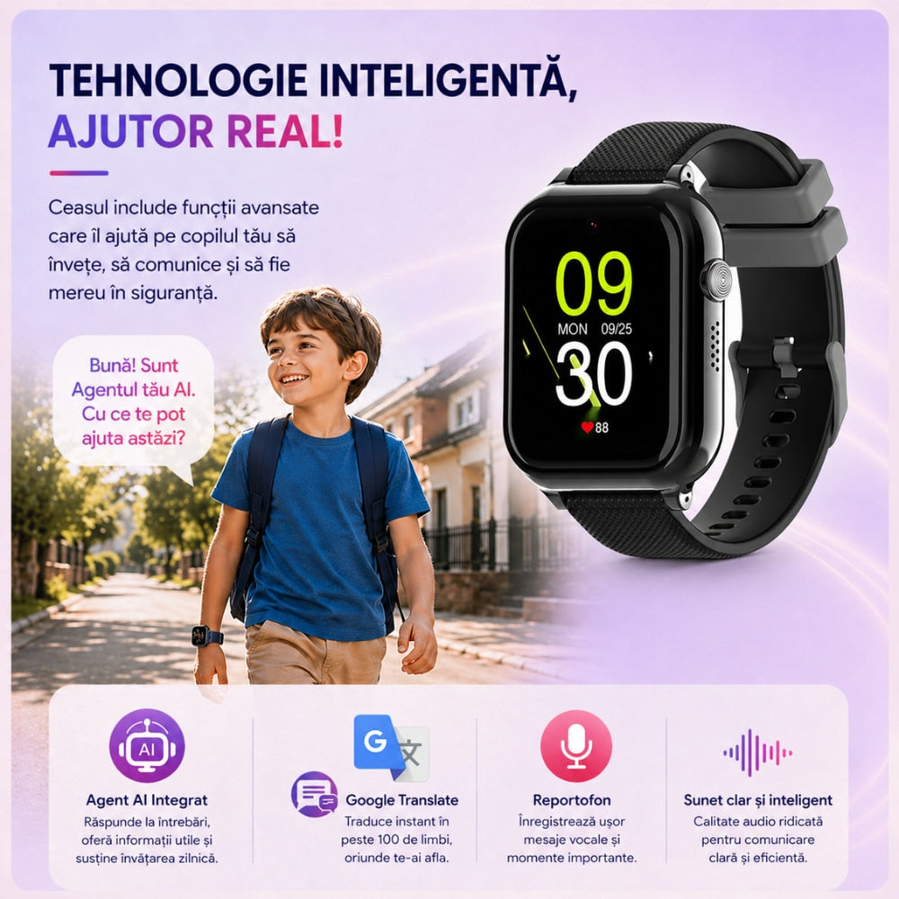 eas Smartwatch Copii Si Telefon Techone KT38, Negru