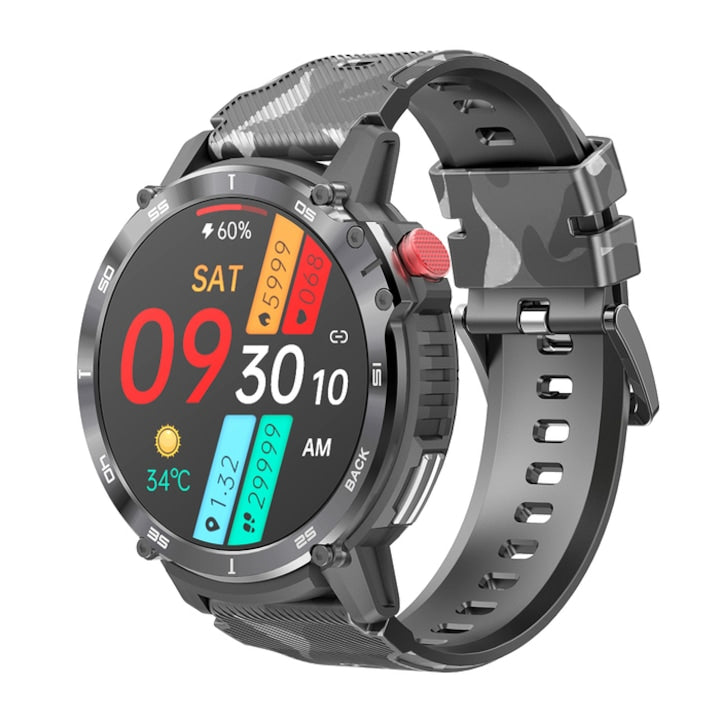 Ceas smartwatch barbati TechONE® C22 Plus+, Negru