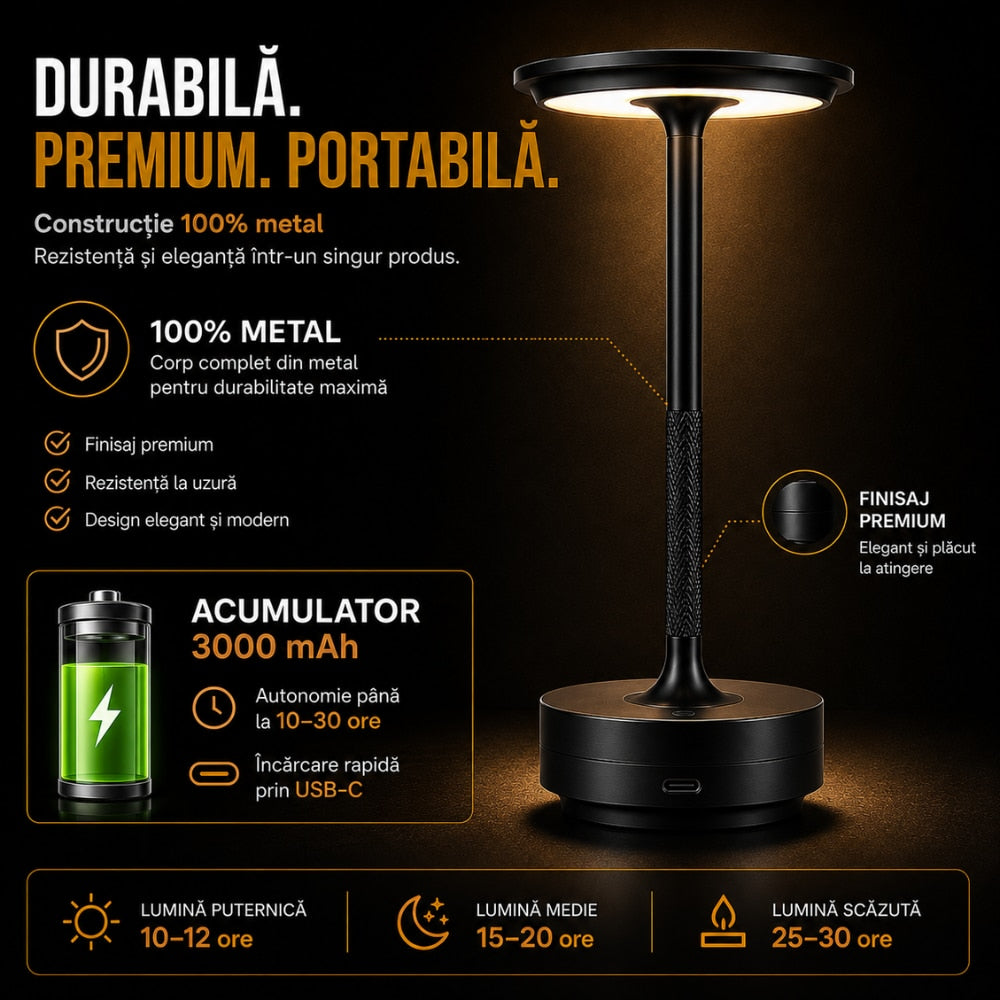 Lampa Led de Masa Huerler MoonGlow, Negru