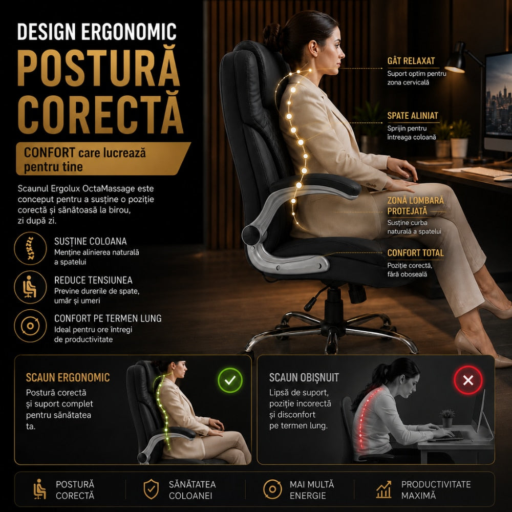 Scaun de Birou Directorial Cu Masaj KD Home Prime Office, Negru