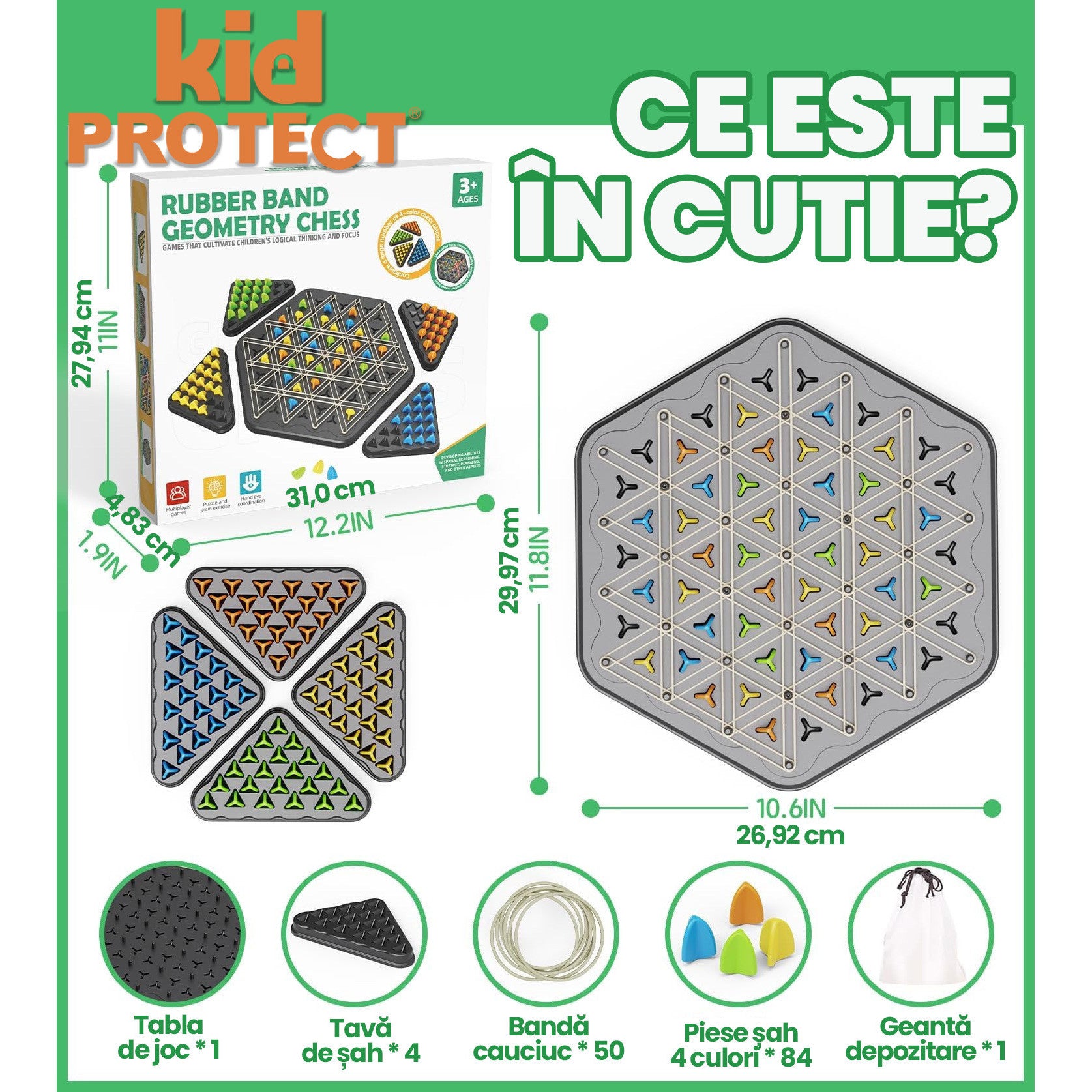 Joc de Masa Tip Sah cu Elastice De Societate KidProtect Geometry War