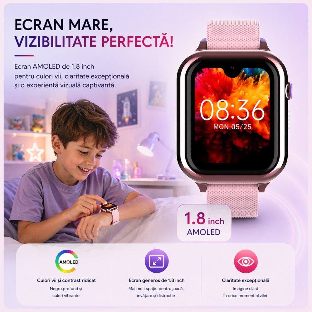 Ceas Smartwatch Copii Si Telefon Techone KT38, Roz