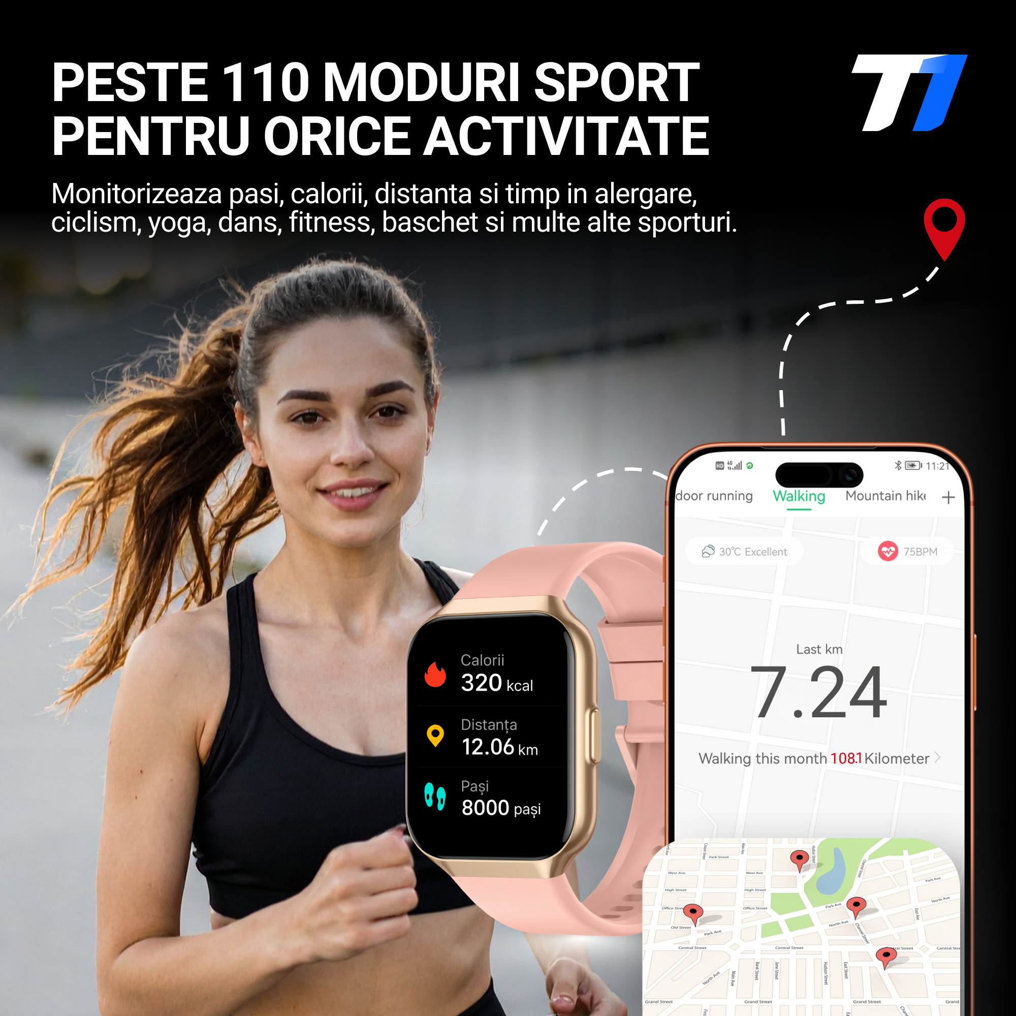 Ceas Smartwatch Femei TechONE VitaSense Pro, Auriu