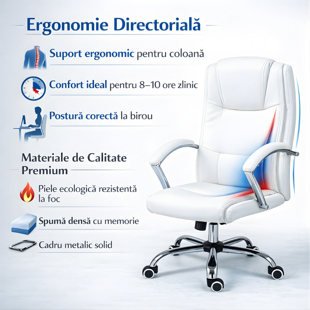 Scaun De Birou Directorial Ergonomic KD Home Noble Seat, Alb