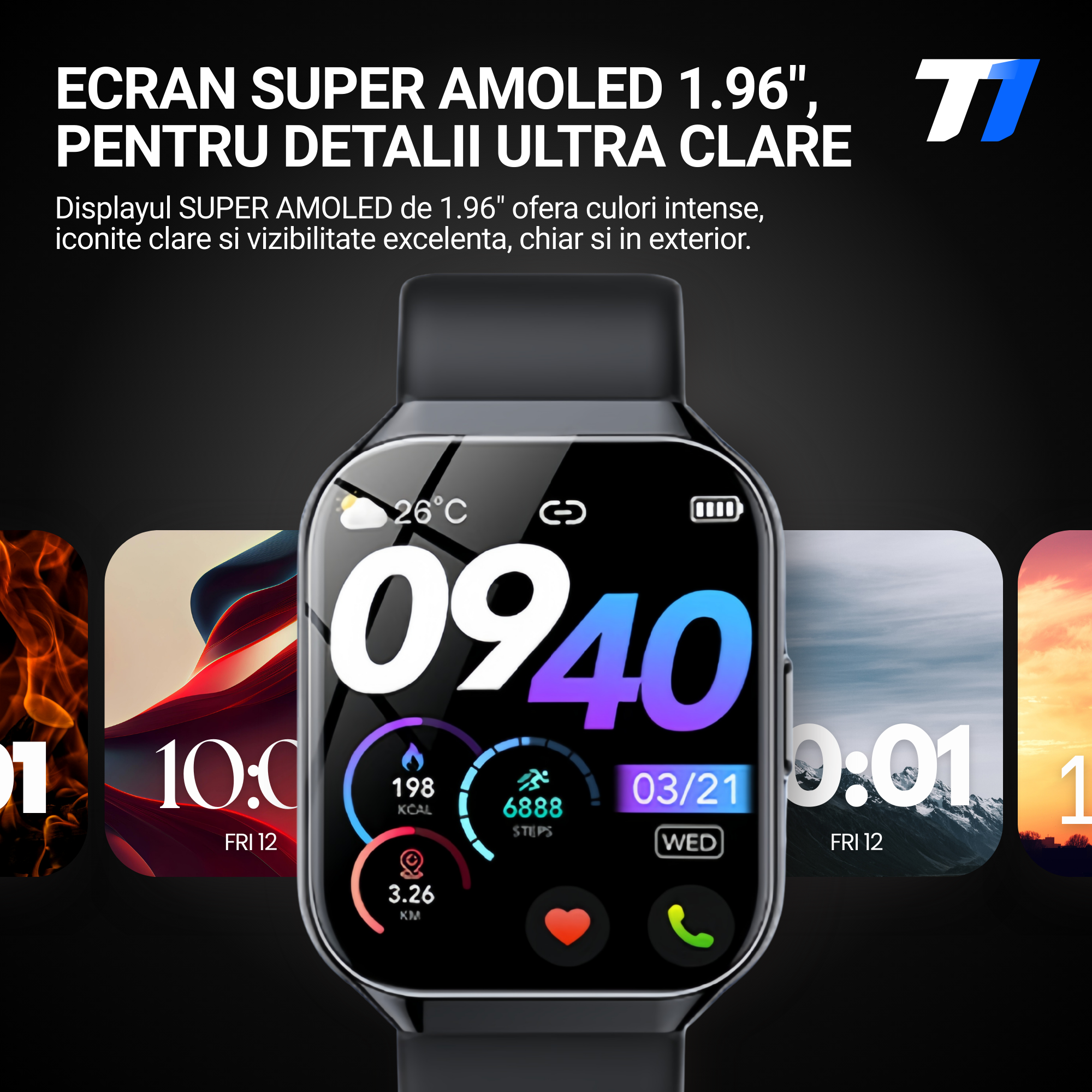 Ceas Smartwatch Barbati TechONE VitaSense Pro, Negru