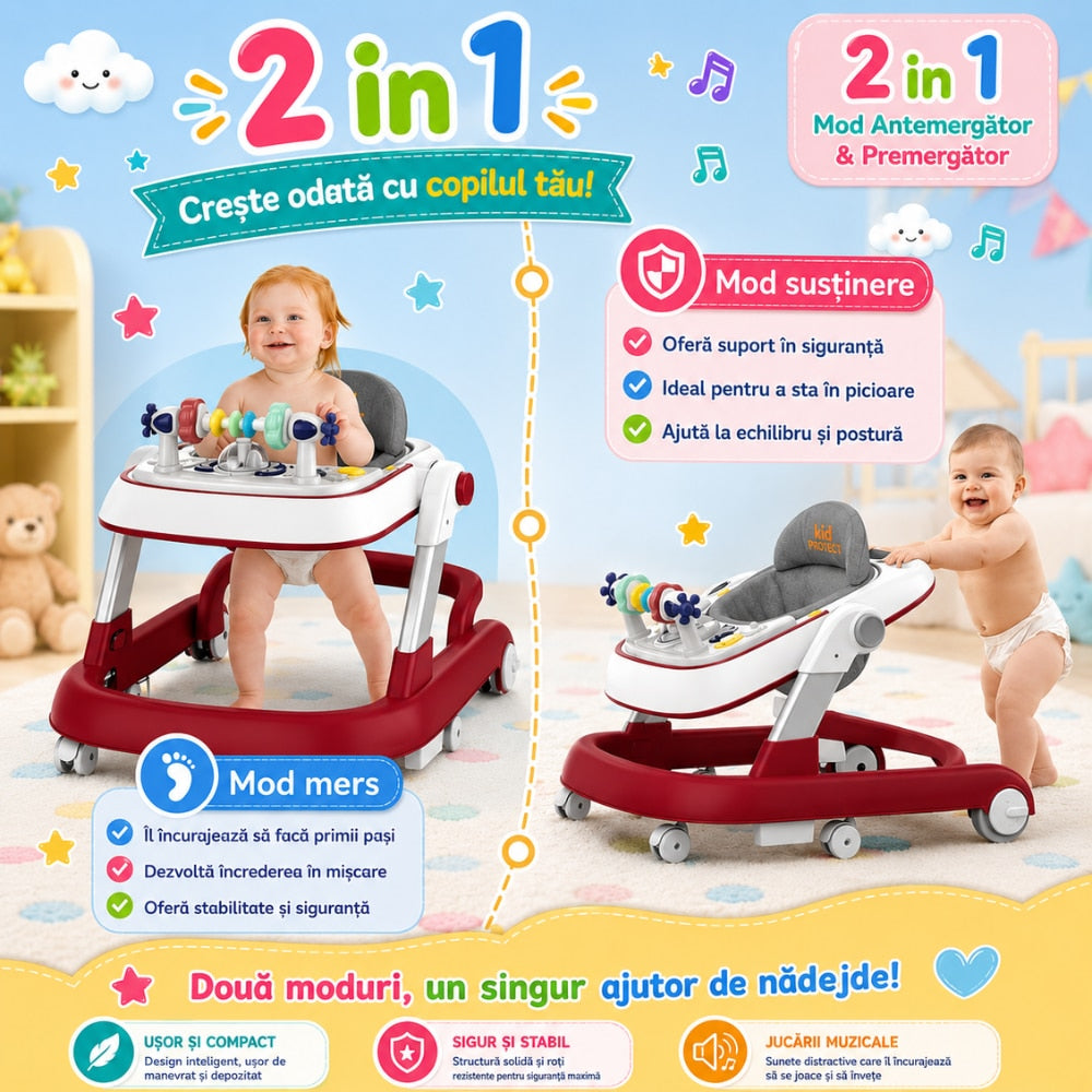 Premergator Copii 2 in 1 Reglabil 6 Trepte KidProtect Little Helper, Rosu