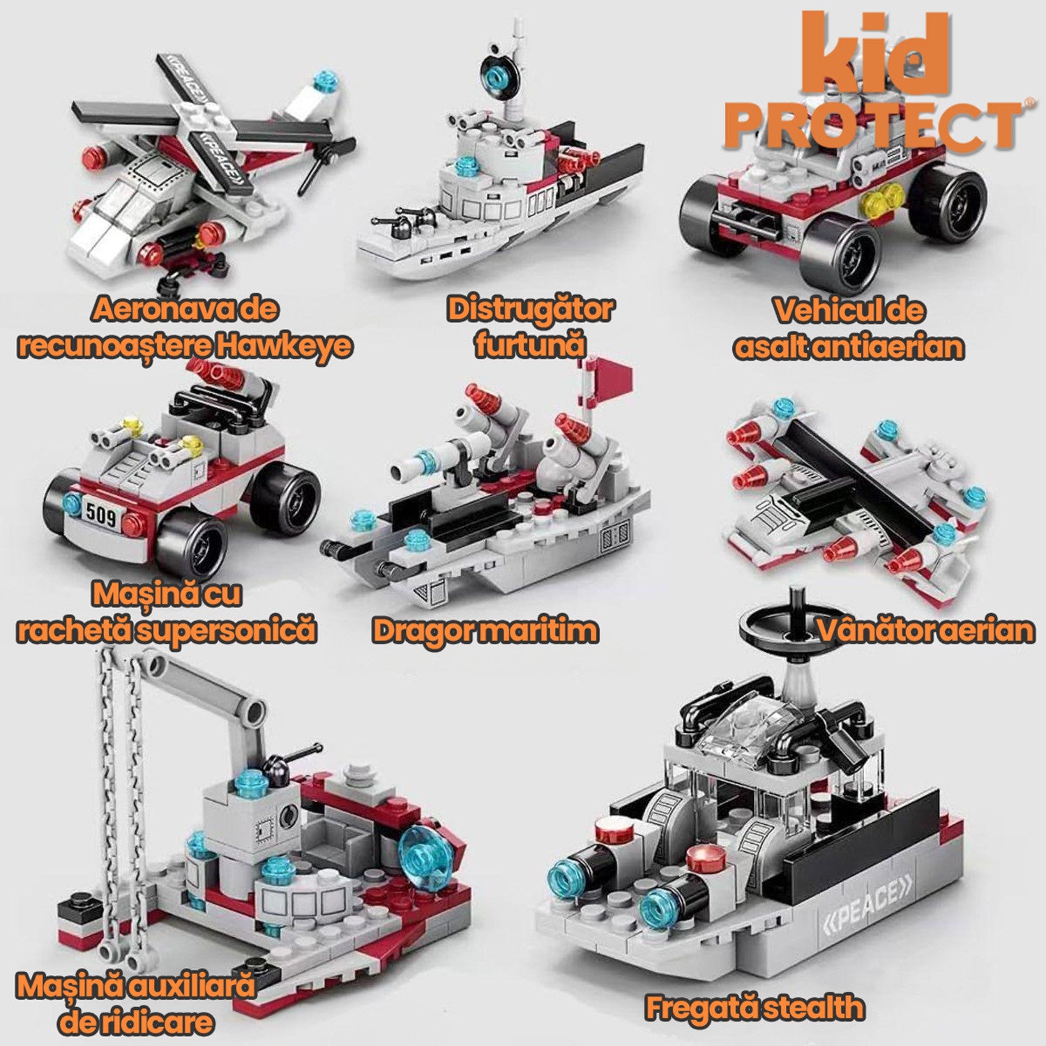 Set de Constructie cu Piese Tip Lego 8 in 1 Kidprotect NavalForge