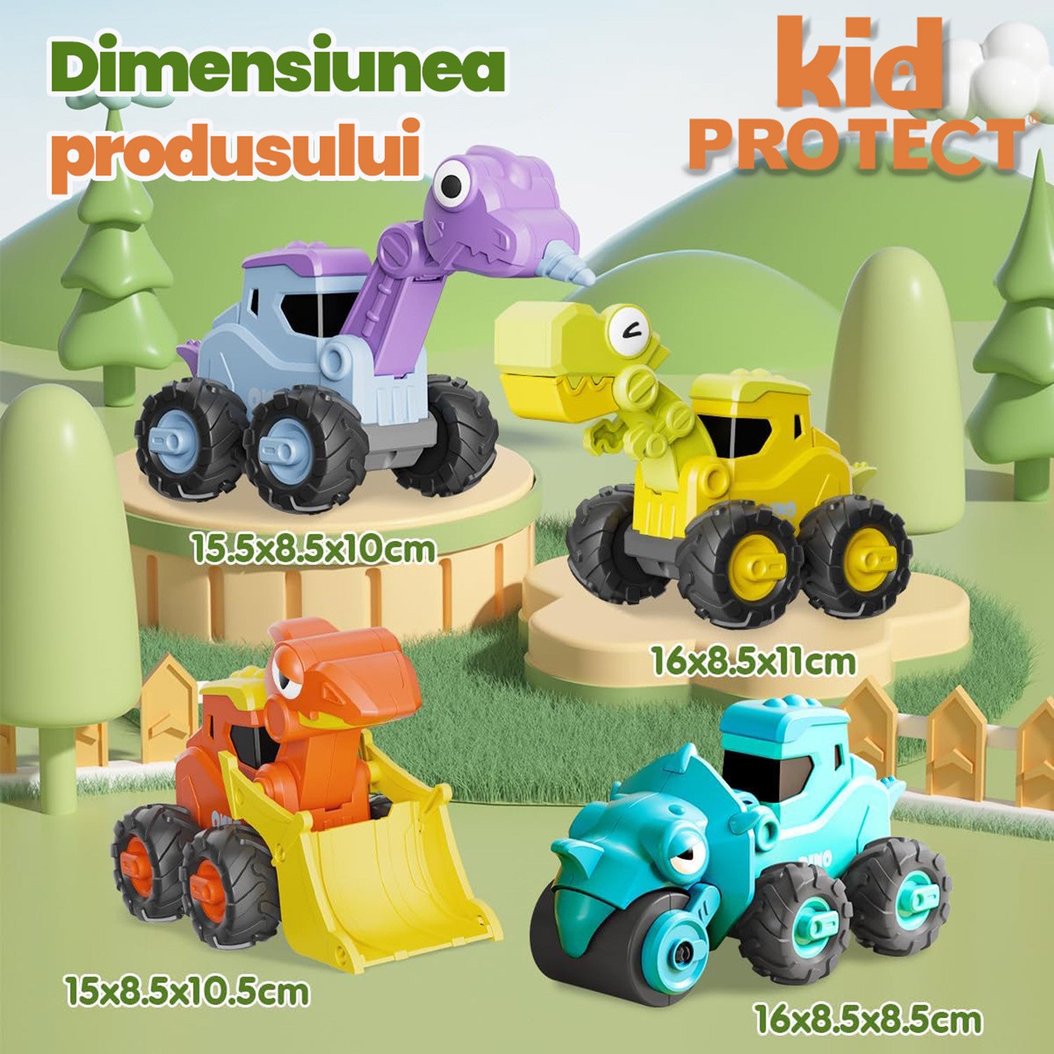 Set Masinute Pentru Copii, KidProtect DinoTorque