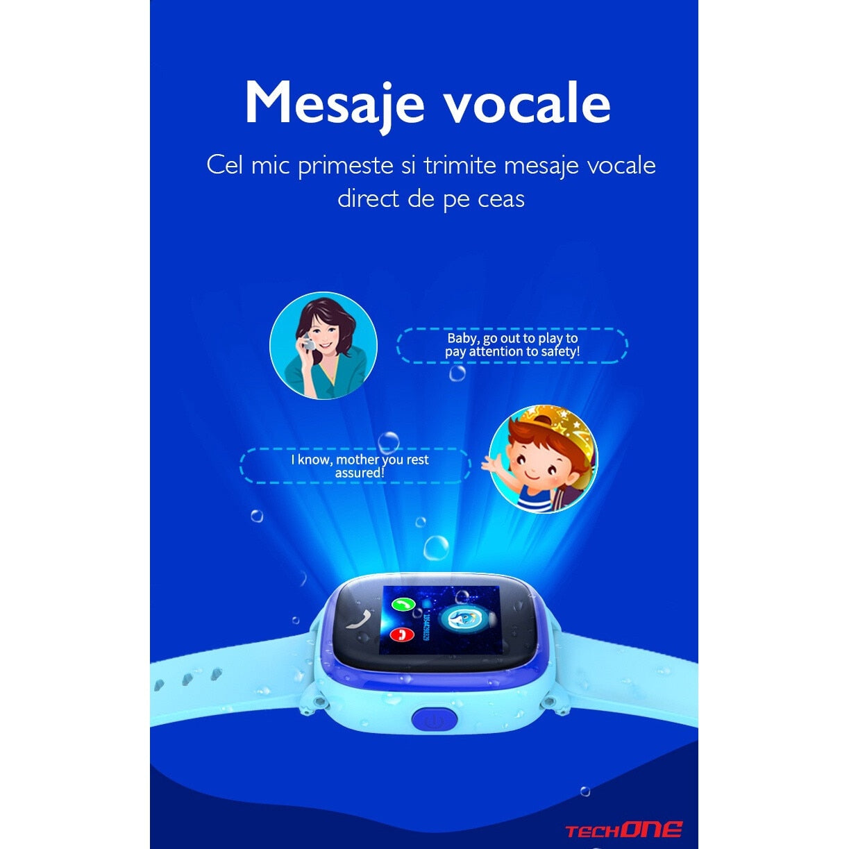 Ceas Smartwatch GPS Copii Cu Localizare Si Telefon Techone® WonderWatch, Mov