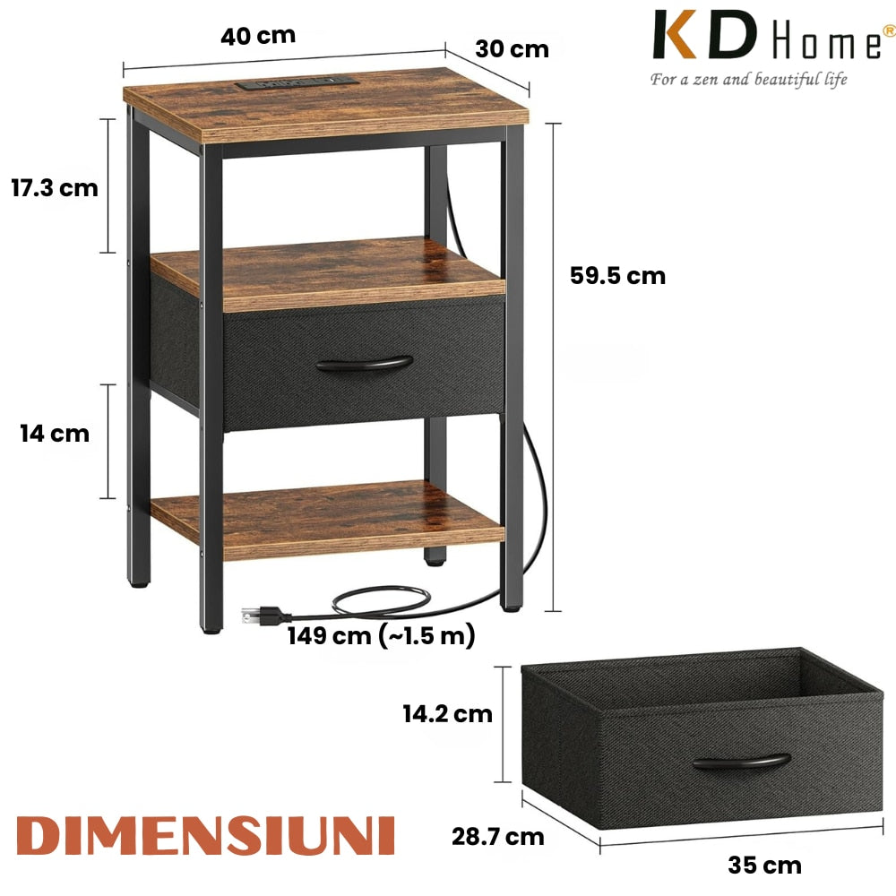 Noptiera cu Priza KD Home PowerSleep
