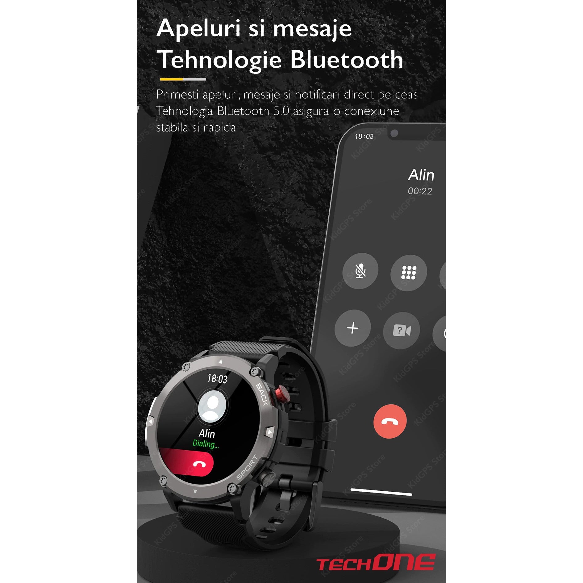 Ceas smartwatch barbati TechONE® C21, Negru