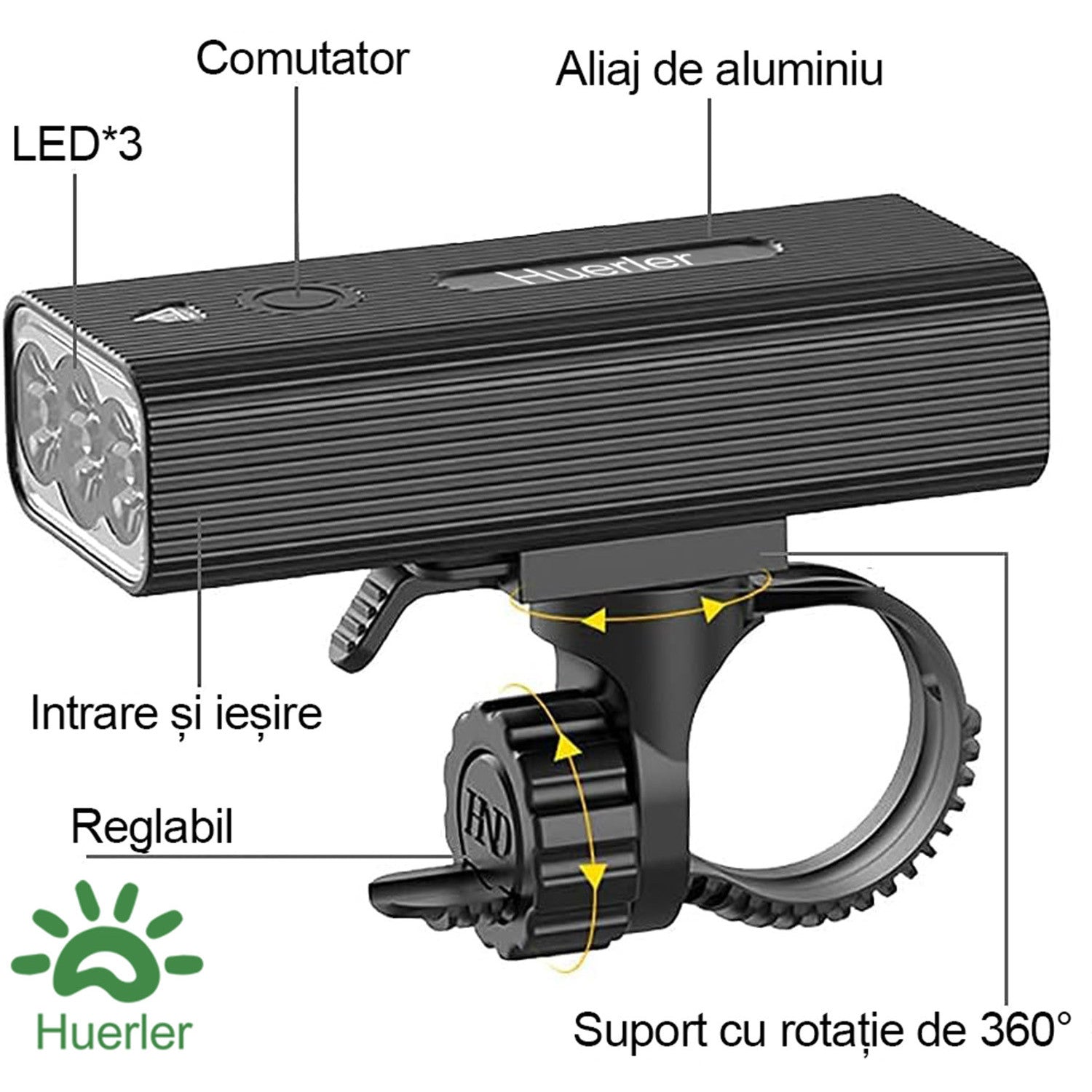 Set Far si Stop Bicicleta, Din Aluminiu, Huerler Vision Pro