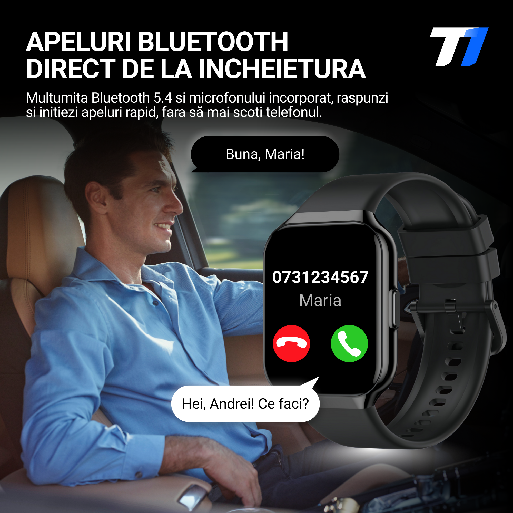 Ceas Smartwatch Barbati TechONE VitaSense Pro, Negru